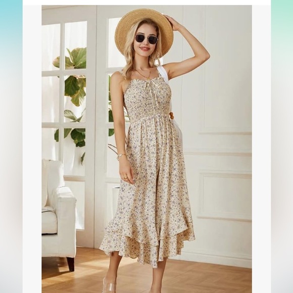 Grace Karin Floral Light Yellow Maxi Dress Size Medium - Picture 1 of 10